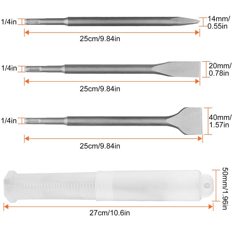 CertBuy 6-Piece SDS Plus Concrete Drill Bit Set - Rotary Hammer Bits Including Point Chisel, 20mm & 40mm Flat Chisels - Image 2